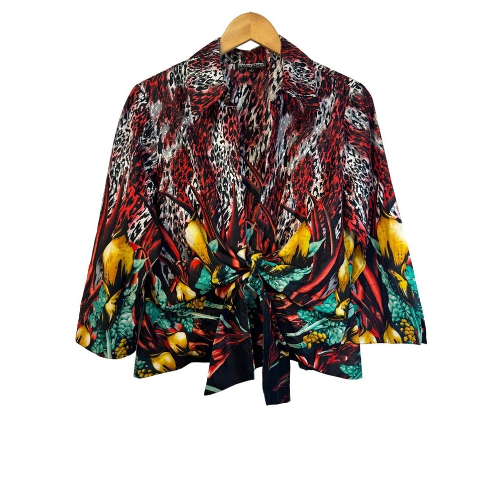 Mischa tie front bold colorful women size large cotton light jacket cover layer